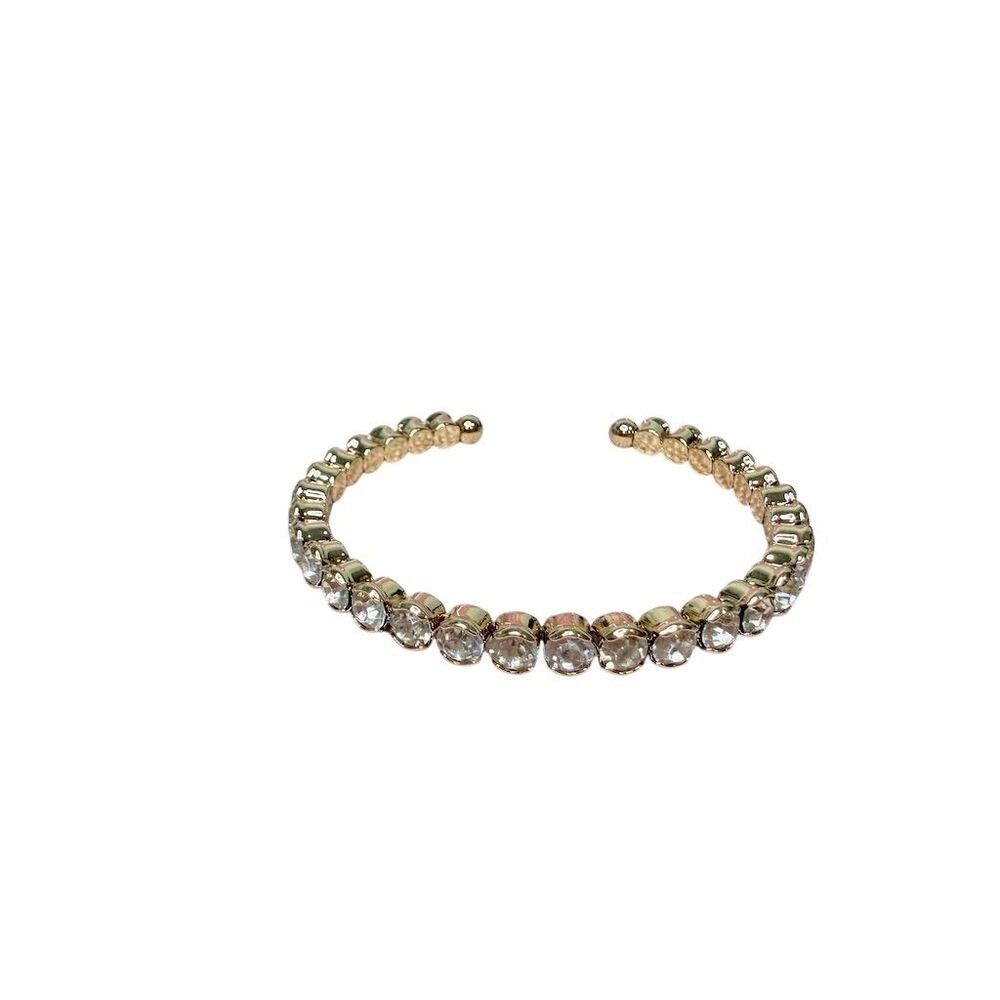 2/20 Crystal Gold Plated Tennis Cuff Bracelet with CZ Stones light bendable gift